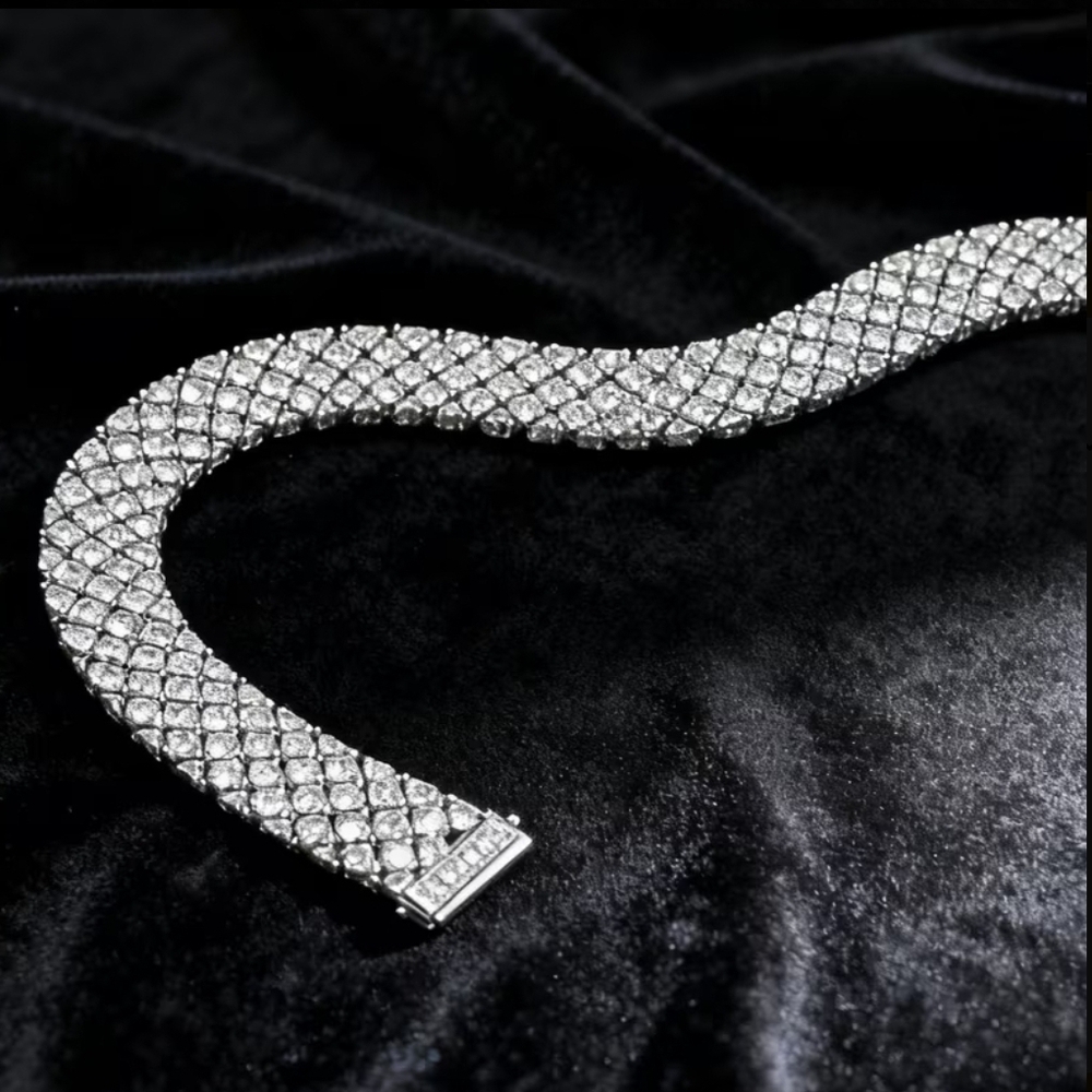 Dazzling 925 Sterling Silver Moissanite Wide Bracelet 6.79" New - Picture 4 of 13